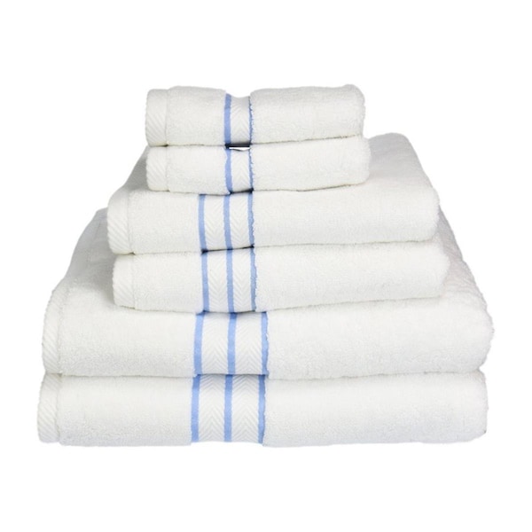 Superior 900GSM-H 6PC SET LB 900 Gsm Egyptian Cotton Towel Set - White With Light Blue Border; 6 Pieces 900GSM(H) 6PC SET LB - main